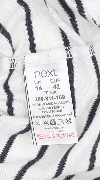 Next Women's White Striped 3/4 Sleeve T-Shirt Size 14