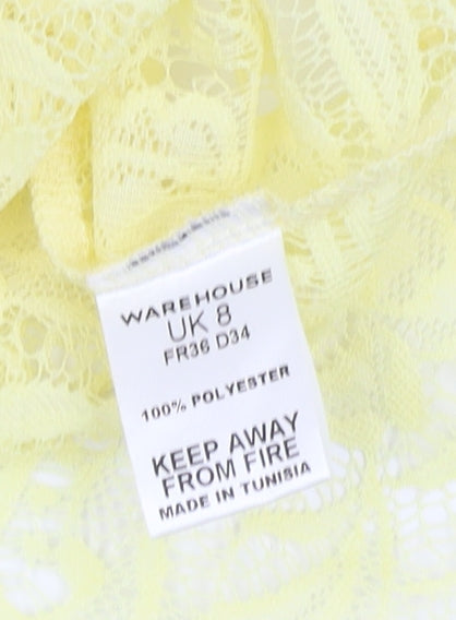 Warehouse Yellow Lace Sleeveless Tank Top UK 8