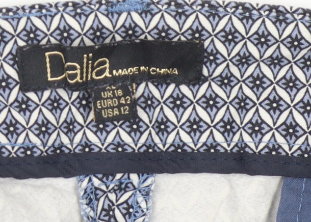 Dalia Women's Blue Geometric Trousers Size UK 16