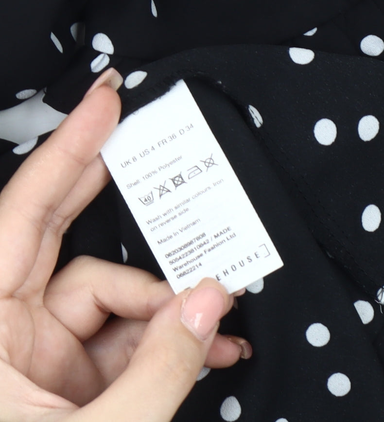 Warehouse Women's Black Polka Dot Bell Sleeve Top
