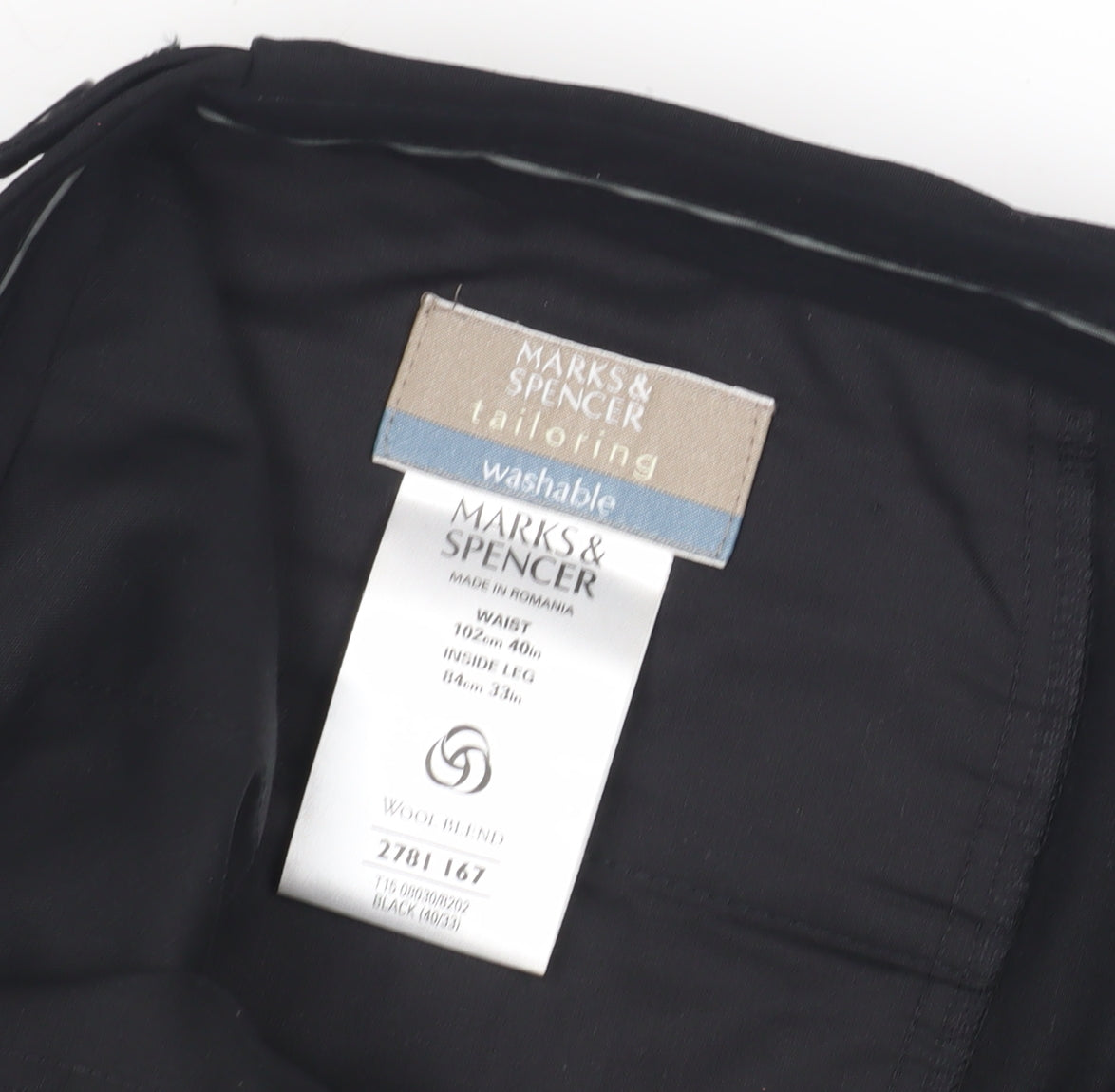 Marks & Spencer Men’s Black Wool Blend Trousers L