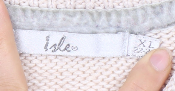 Isle Women's Beige Cable Knit Pullover Jumper XL