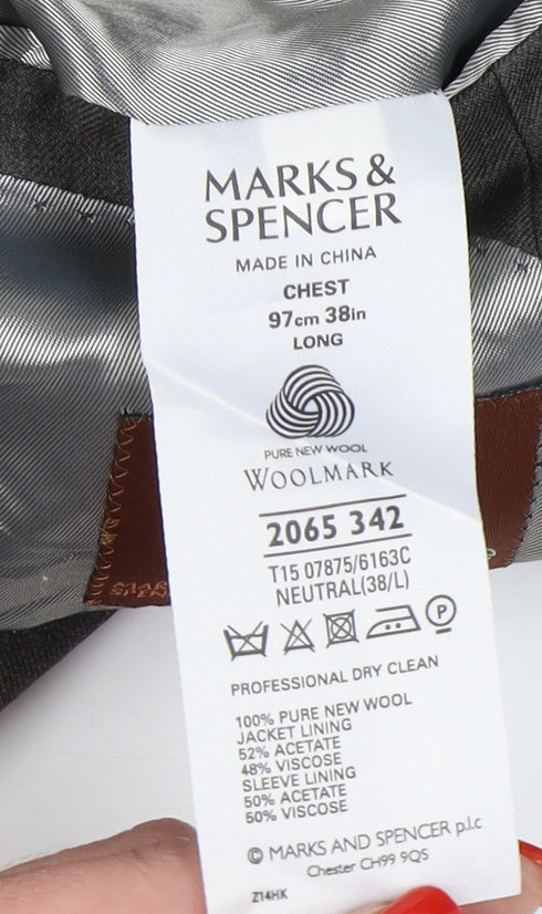 Marks & Spencer Grey Wool Men's Blazer - Size 38L