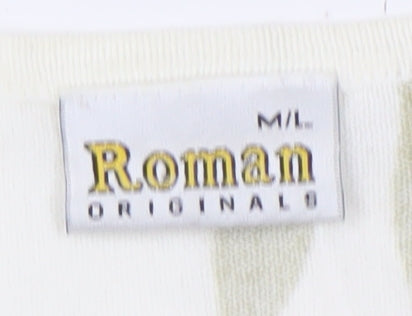 Roman Originals Women’s Ivory Knit Top, M/L, Embroidered Accents