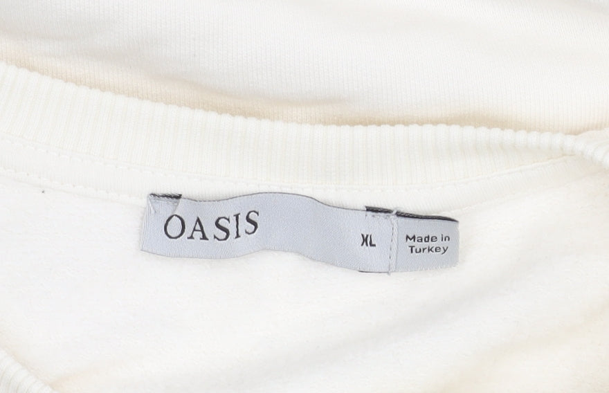 Oasis Women's Ivory Cotton Embroidered Pullover Jumper XL