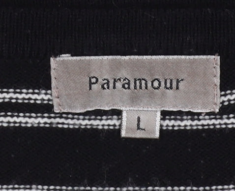 Paramour Women's Black Striped V-Neck Pullover Jumper L
