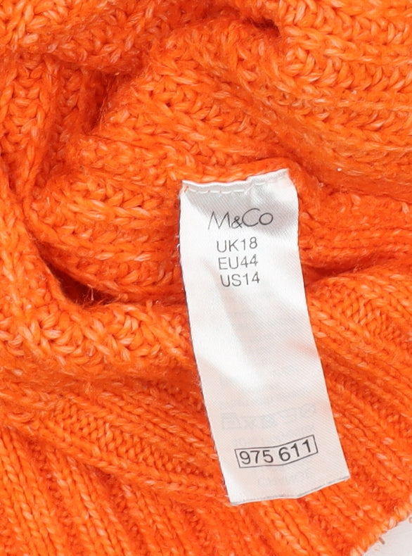 M&Co Women's Orange Mock Neck Pullover Jumper Size 18