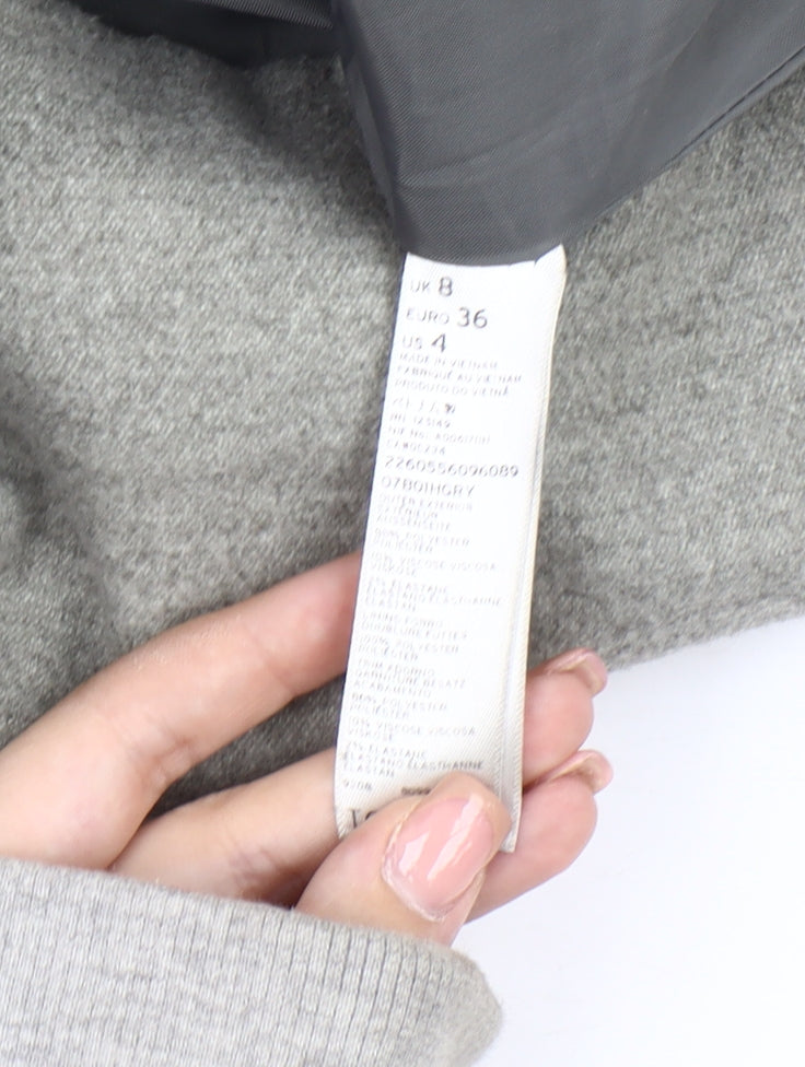 Topshop Women's Grey Wool Overcoat, Size 8, Lined