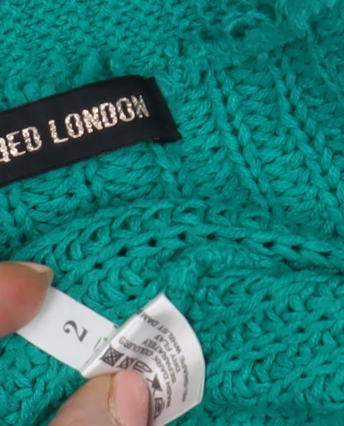 QED London Women's Green Open Front Cardigan Size 2 Chunky Knit