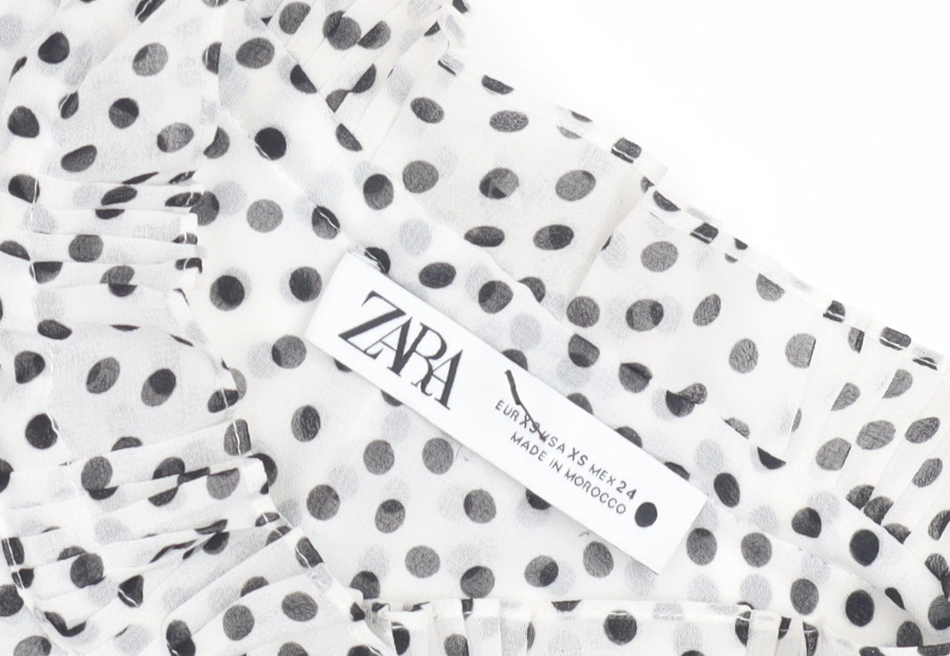 Zara Women's White Polka Dot Button-Up Shirt XS