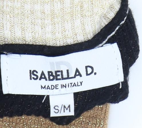 Isabella D. Women's Black Beige Striped Pullover Jumper S