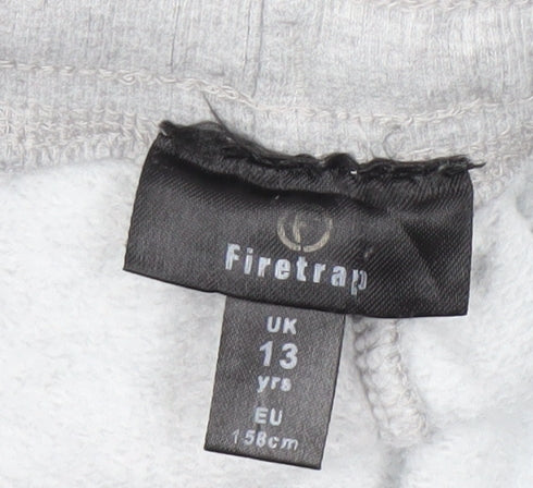 Brand and care label for Firetrap girls’' grey jogger trousers 13 years - activewear essential