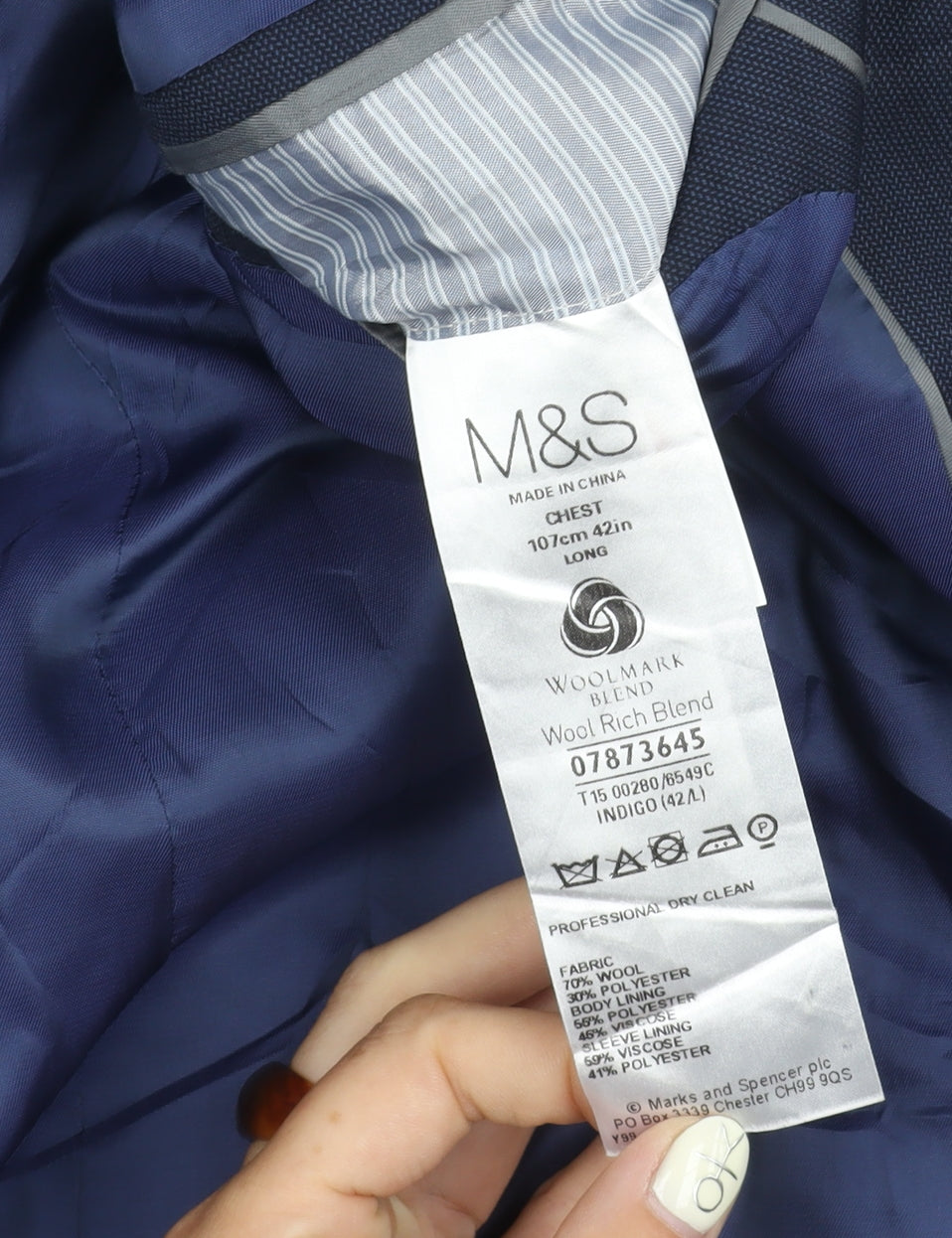 Marks & Spencer Men's Blue Long Blazer Size 42L