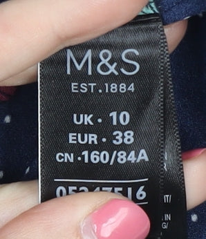 Marks & Spencer Women's Blue Floral Short Sleeve Top