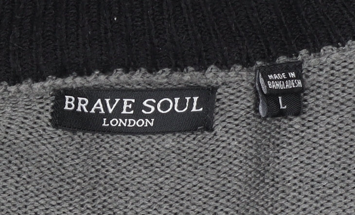Brave Soul Men's Grey 1/4 Zip Knit Sweatshirt L