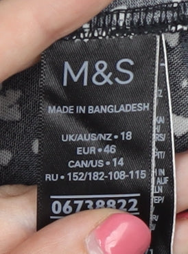Marks & Spencer Women's Black Floral Blouse UK18 Long Sleeve