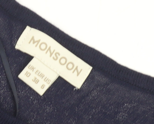 Monsoon Women's Blue 3/4 Sleeve Pullover Jumper Size 10