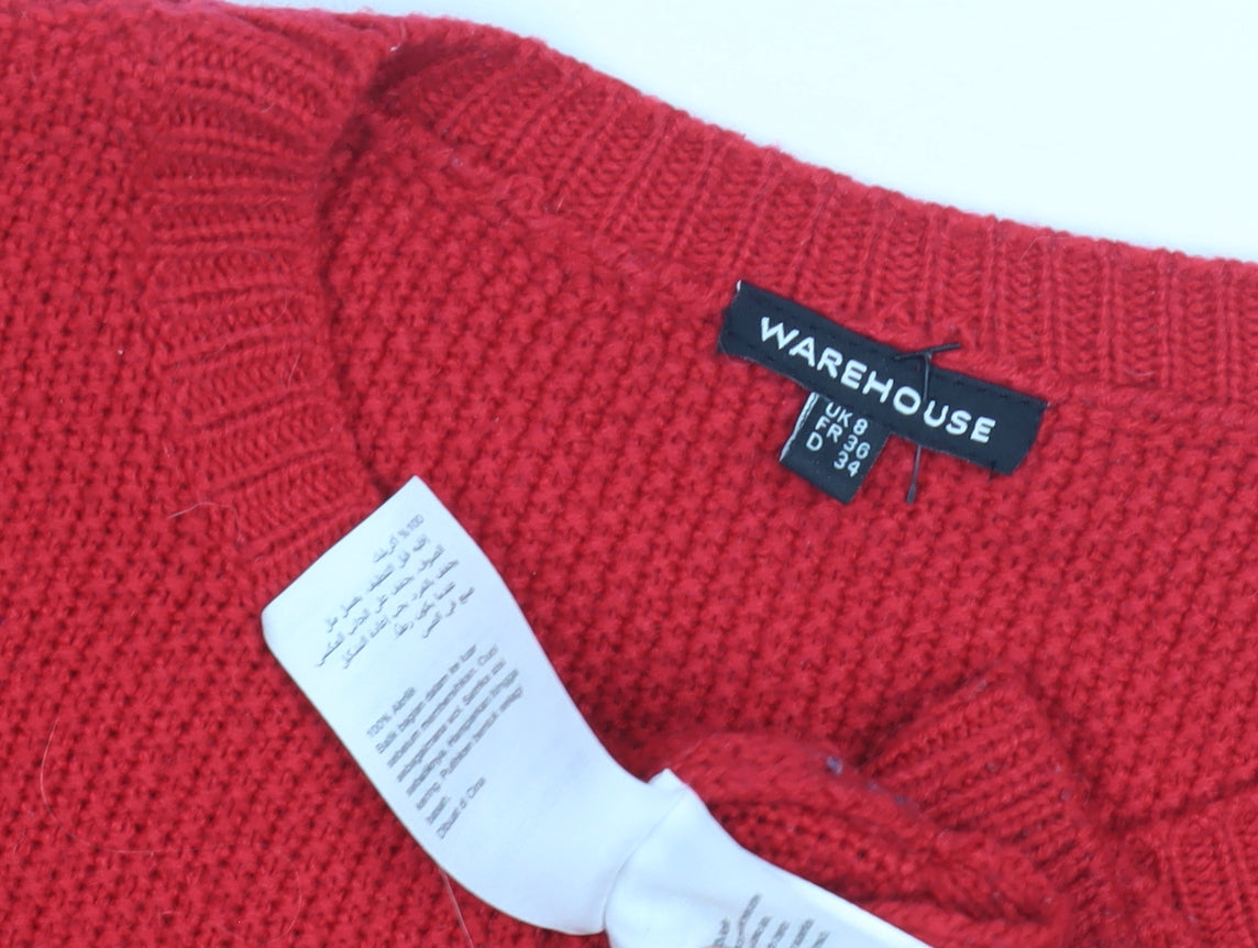 Warehouse Women's Red Crew Neck Pullover Jumper Size 8