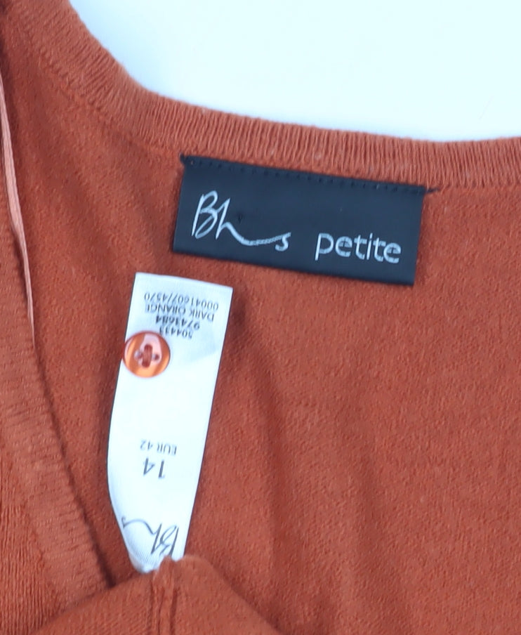 BHS Women's Orange V-Neck Pullover Jumper Size 14 Petite