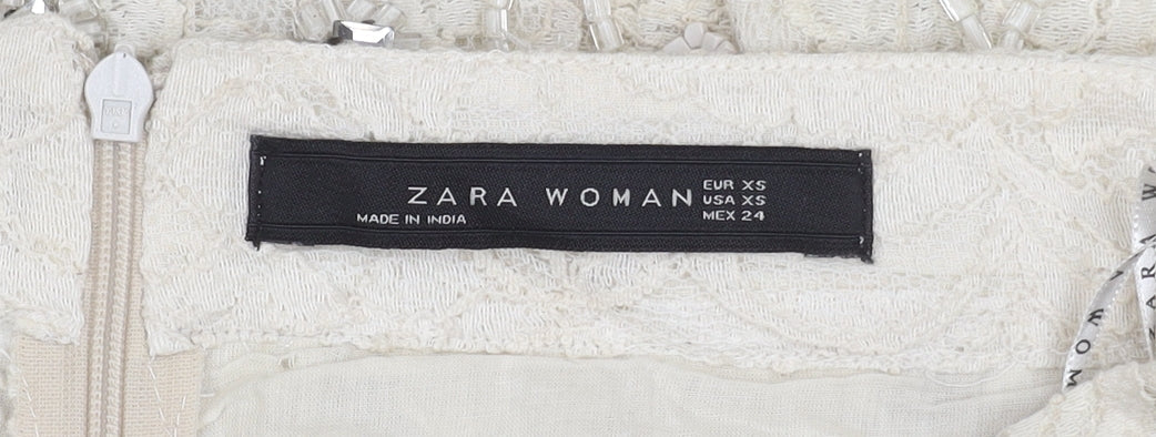 Zara Woman Ivory Beaded Lace Skirt XS Women