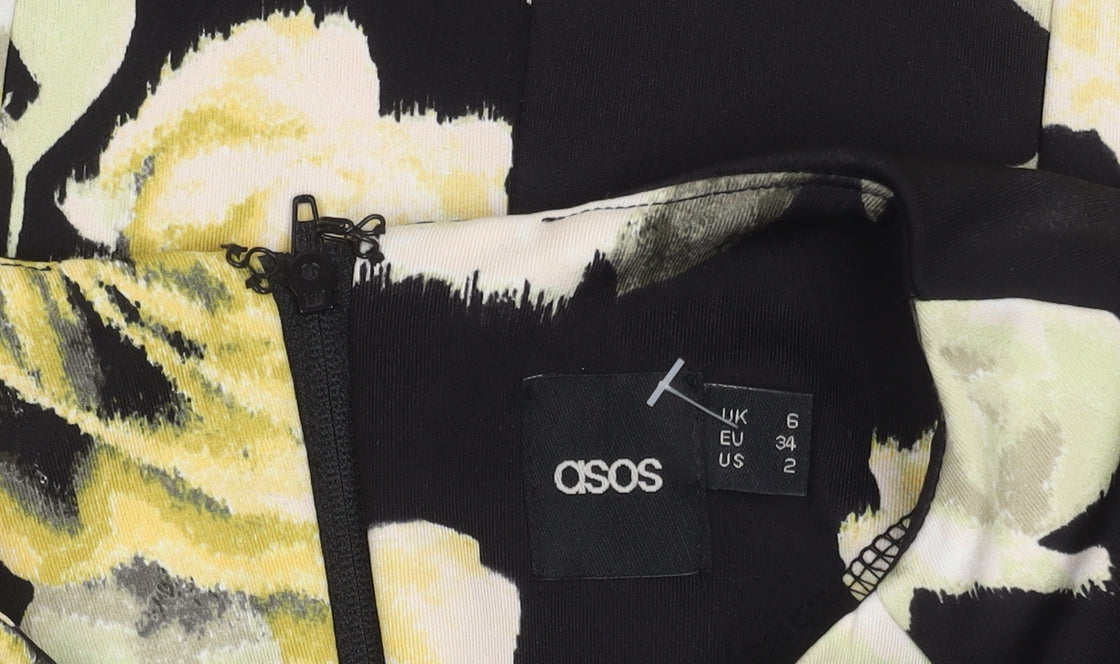 ASOS Women's Black Floral Top, Size 6, Short Sleeve