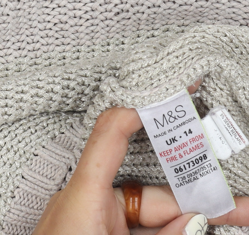 Marks & Spencer Women's Beige Knit Pullover Jumper UK 14