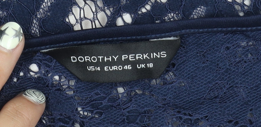 Dorothy Perkins Women's Blue Lace Sheath Dress Size 18