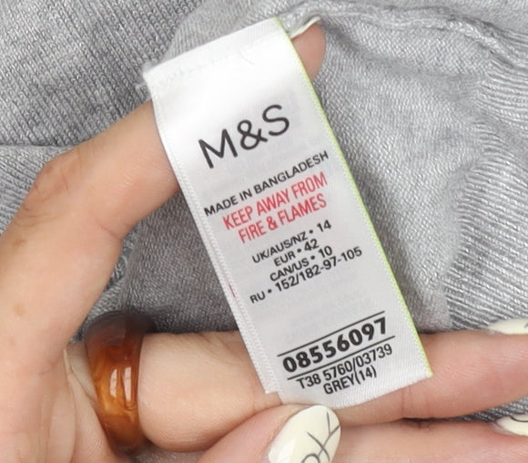 Marks & Spencer Women's Grey Cardigan, Size 14, Long Sleeve