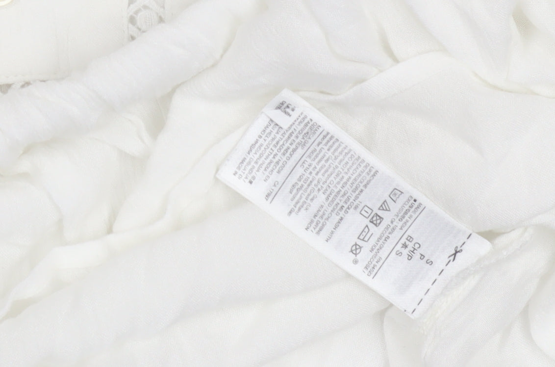 Marks & Spencer White V-Neck Crochet Blouse, S