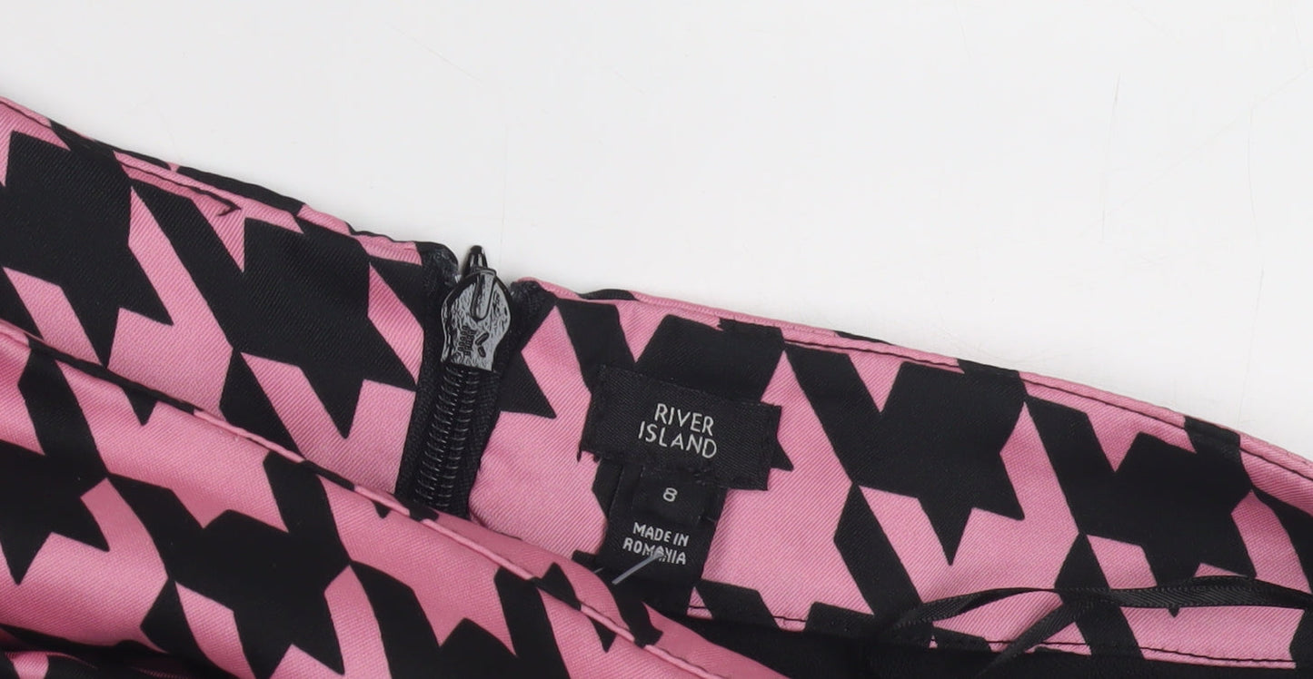 River Island Women's Pink Houndstooth Skirt, Size 8