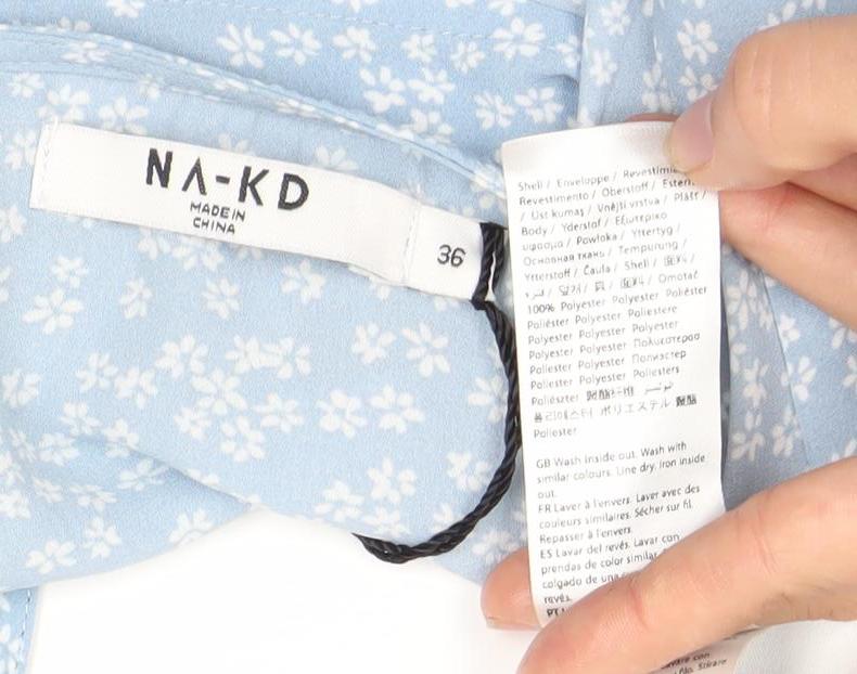 NA-KD Women’s Blue Floral Cropped Blouse, Size 8, New