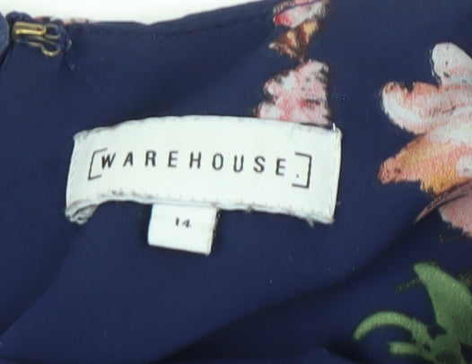 Warehouse Women's Blue Floral Shift Dress Size 14