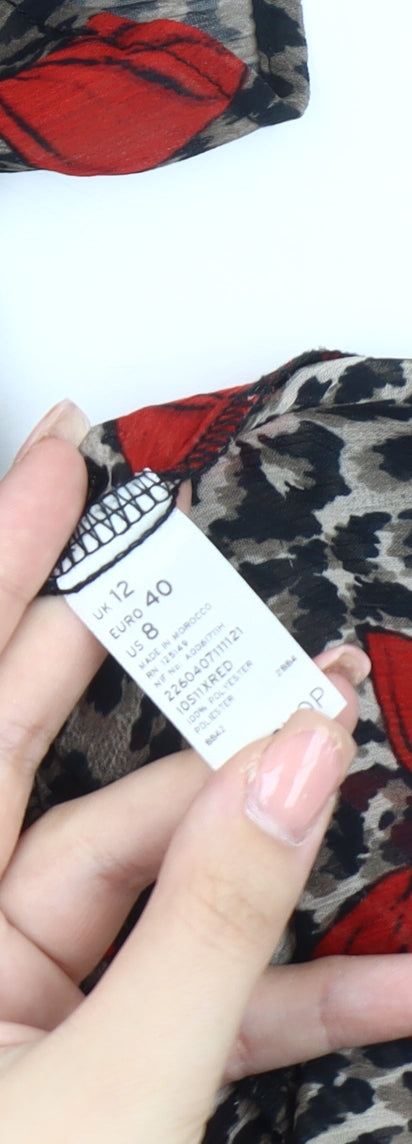 Topshop Women's Animal Print Bow Blouse, Size 12