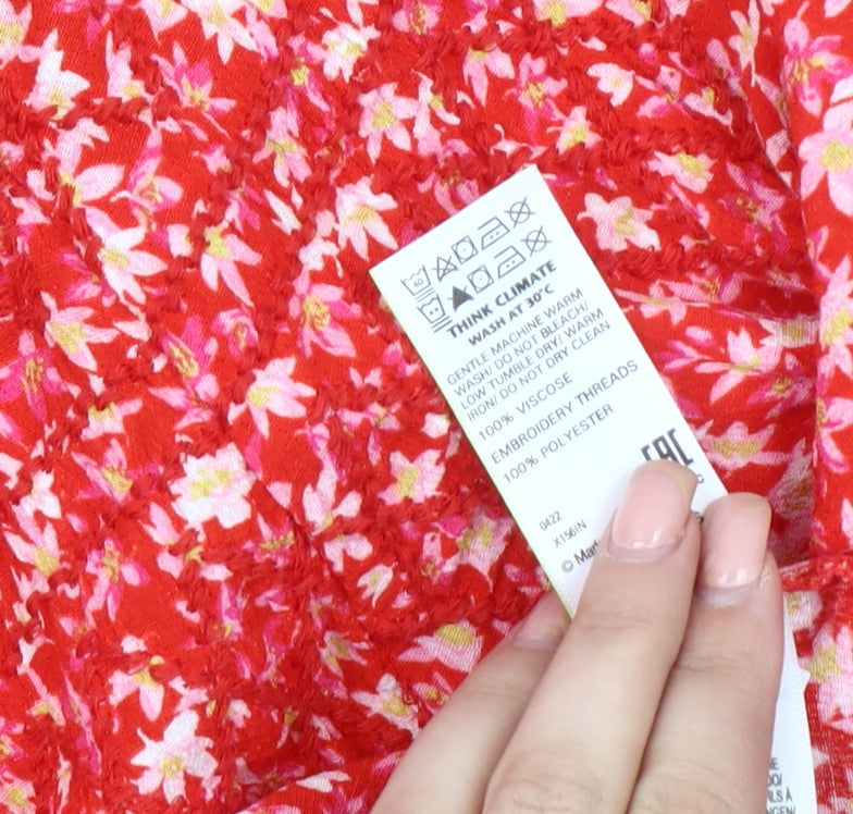 Per Una Women's Red Floral Blouse Size 14