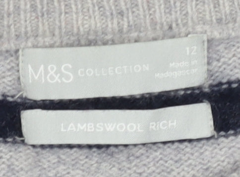 Marks and Spencer Women's Grey Striped Pullover Jumper
