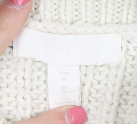 H&M Women's White Black Striped Jumper Mock Neck M