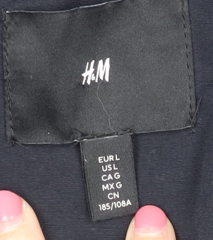 H&M Men's Black Hooded Puffer Jacket L - Casual Warmth
