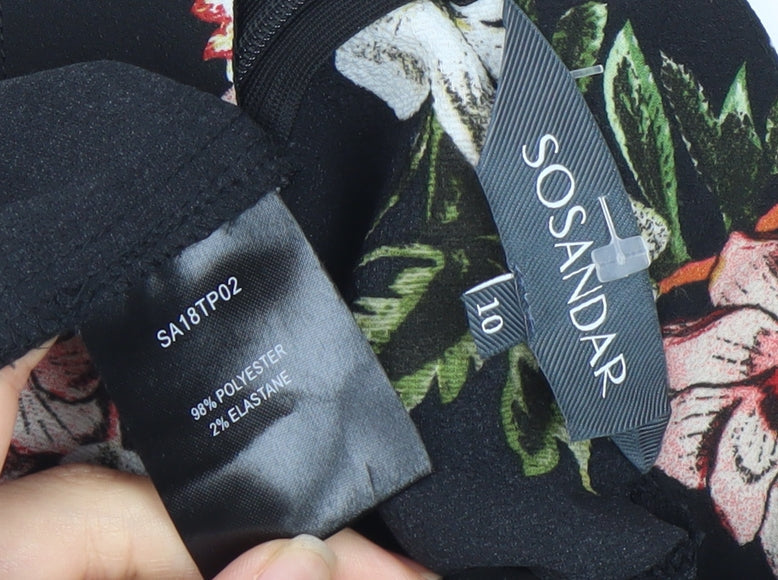 SOSANDAR Women's Black Floral Tunic, Size 10