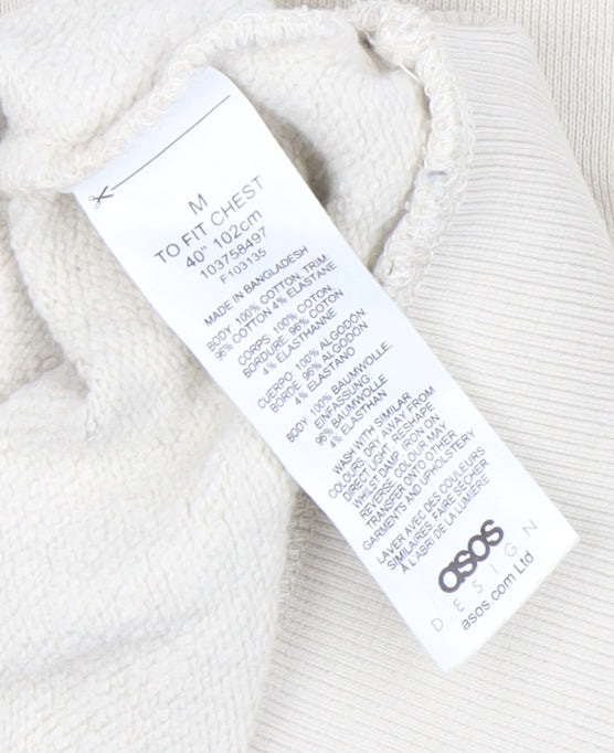 ASOS Men's Ivory Full Zip Sweatshirt M Mock Neck