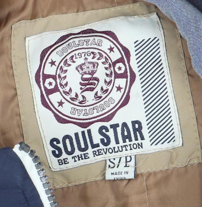Soulstar Men's Beige Blue Hooded Puffer Jacket S