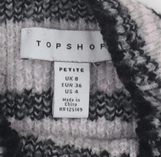Topshop Women's Black Striped Mock Neck Pullover Jumper, Size 8
