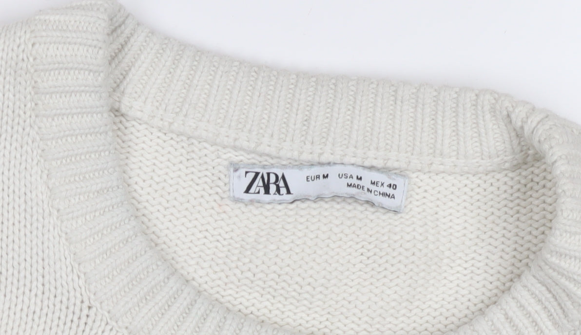 Zara Women's White Cotton Pullover Jumper Size 12