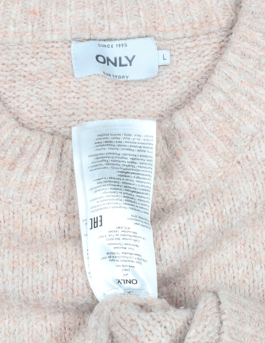 ONLY Women's Pink Knit Pullover Jumper, Size L, Crew Neck