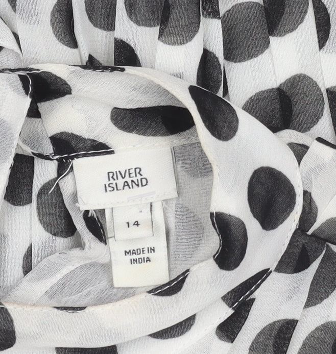 River Island Women's White Polka Dot Tunic Blouse Size 14