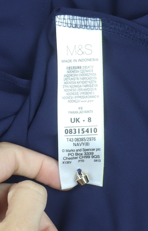 Marks & Spencer Women's Navy Blouse, UK 8, Button Accents