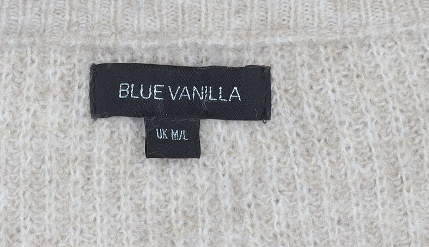 Blue Vanilla Womens Beige V-Neck Short Sleeve Jumper M/L
