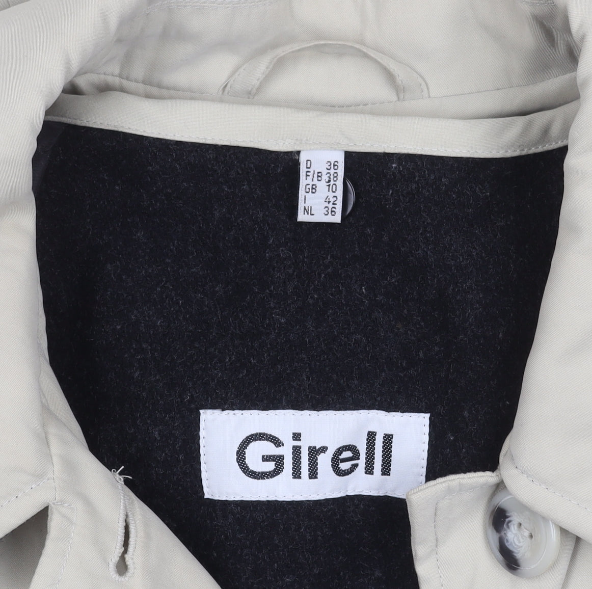 Girell Men's Beige Overcoat, Size 36, Button Closure