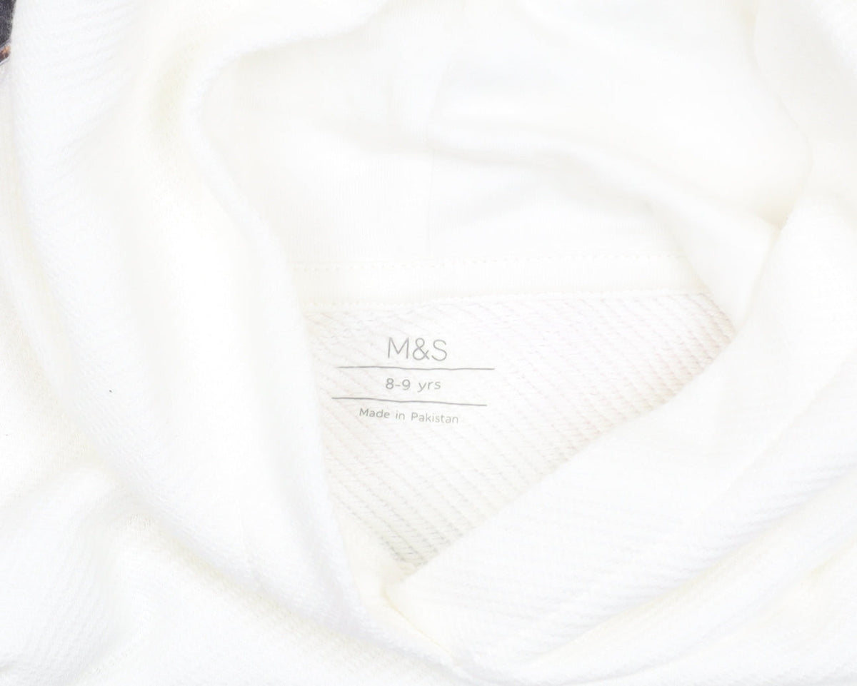 Marks & Spencer Boys White Graphic Print Hoodie 8-9 Years
