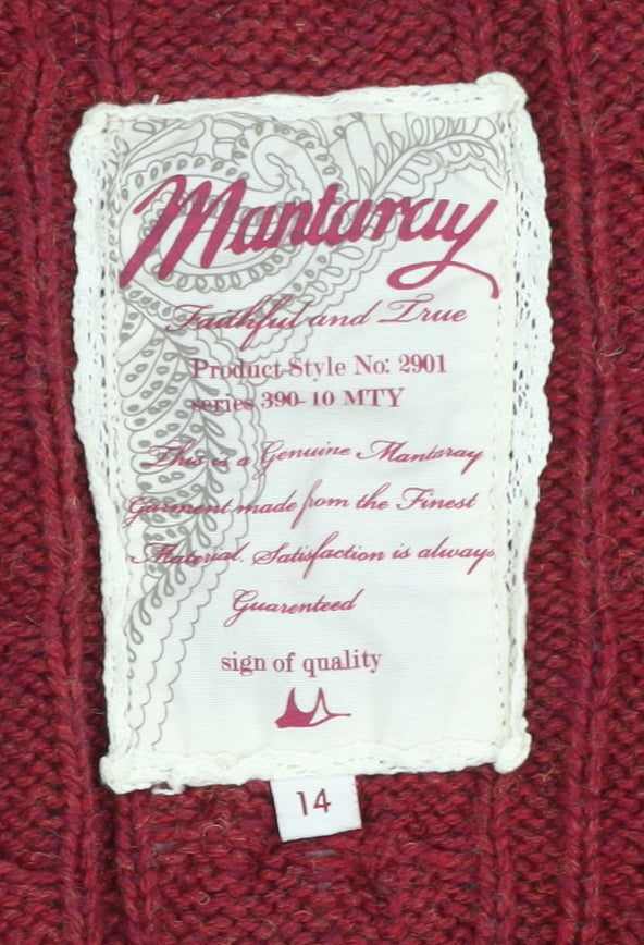 Mantaray Women's Red Cable-Knit Open Front Cardigan Size 14