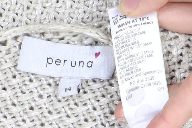 Per Una Women's Beige Cardigan, Size 14, V-Neck, 3/4 Sleeve